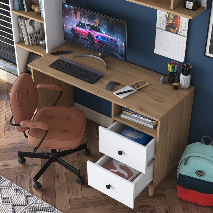 Hanah Home HA115 - 2642 Escritorio de Estudio Nogal y Blanco Hanah Home HA115 - 2642 Escritorio de Estudio Nogal y Blanco